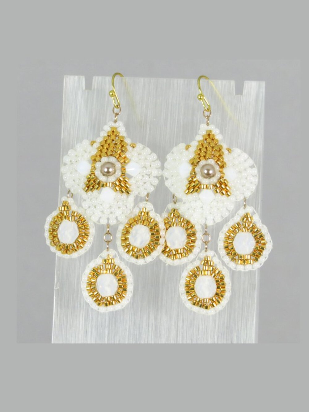 White and Gold earrings beaded